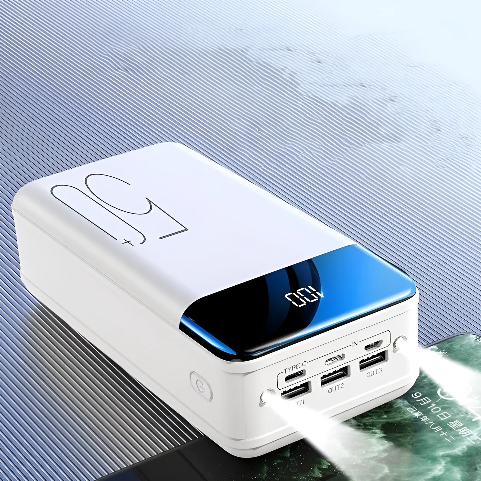 50000mAh large capacity power bank with triple output ports in black colour