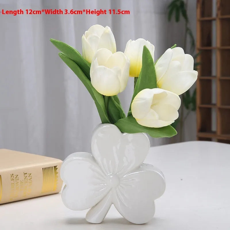 European style ceramic desktop vase in pink, red, light green, or white colour