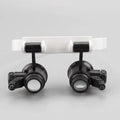 White head mounted magnifying glass with 30x optical glass lens and LED light for repair work