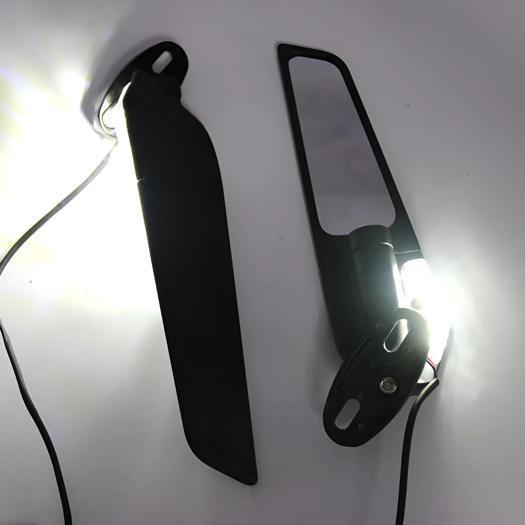 Pair of yellow-light motorcycle spoiler rearview mirrors with convex glass lenses and aluminium alloy bodies