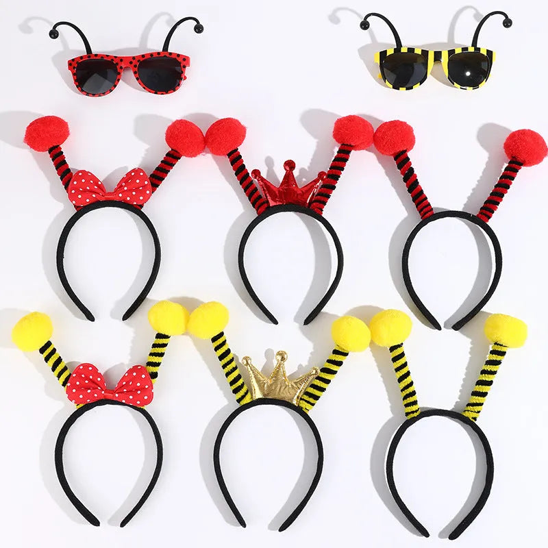Children's handmade cloth bee butterfly ladybug costume headband and glasses set.