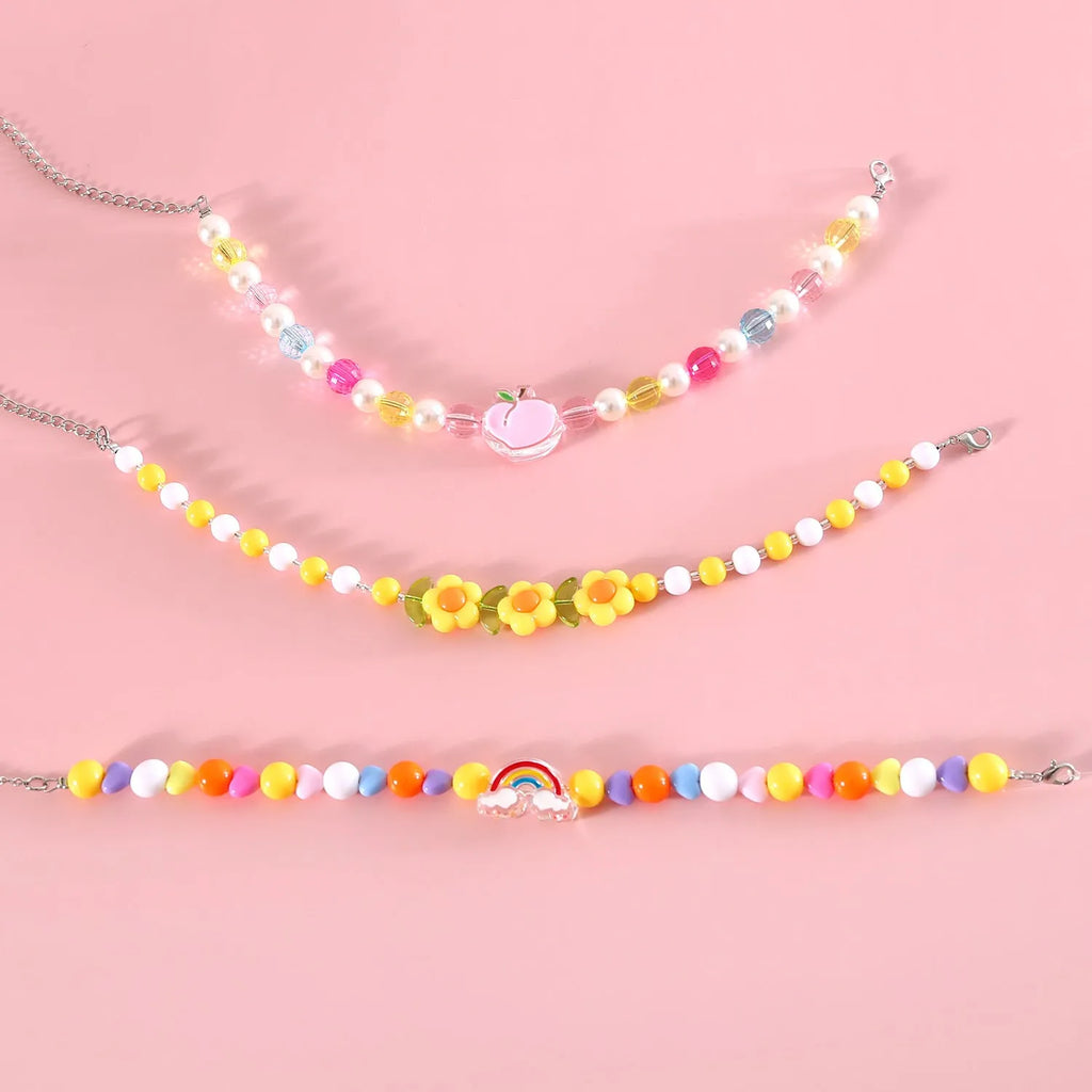 Colourful plastic pearl pet necklace for cats and small dogs in peach, rainbow or flower bead designs