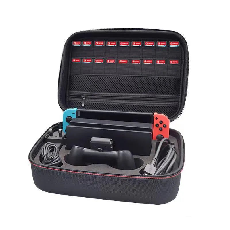 Black EVA hard shell game console storage bag for accessories organisation