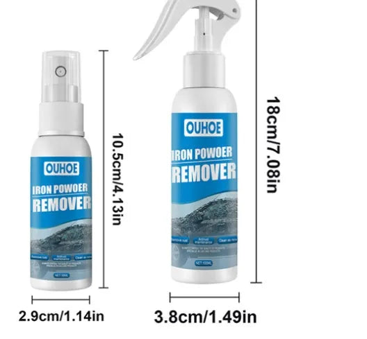 Automotive rust remover spray bottle with blue square sponge applicator for car metal surfaces