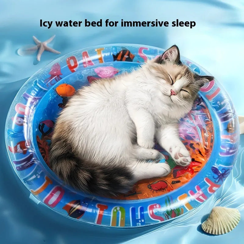 PVC inflatable pet water cushion with aquatic designs for summer cooling