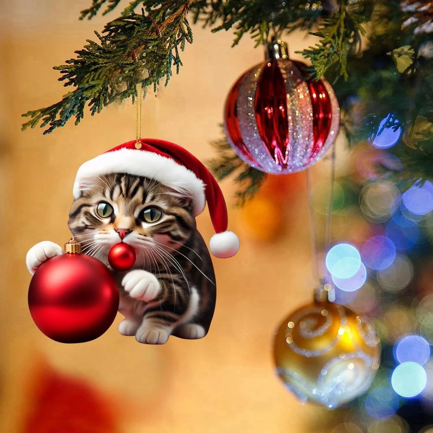 Christmas kitty cat acrylic car hanging ornament for interior decoration