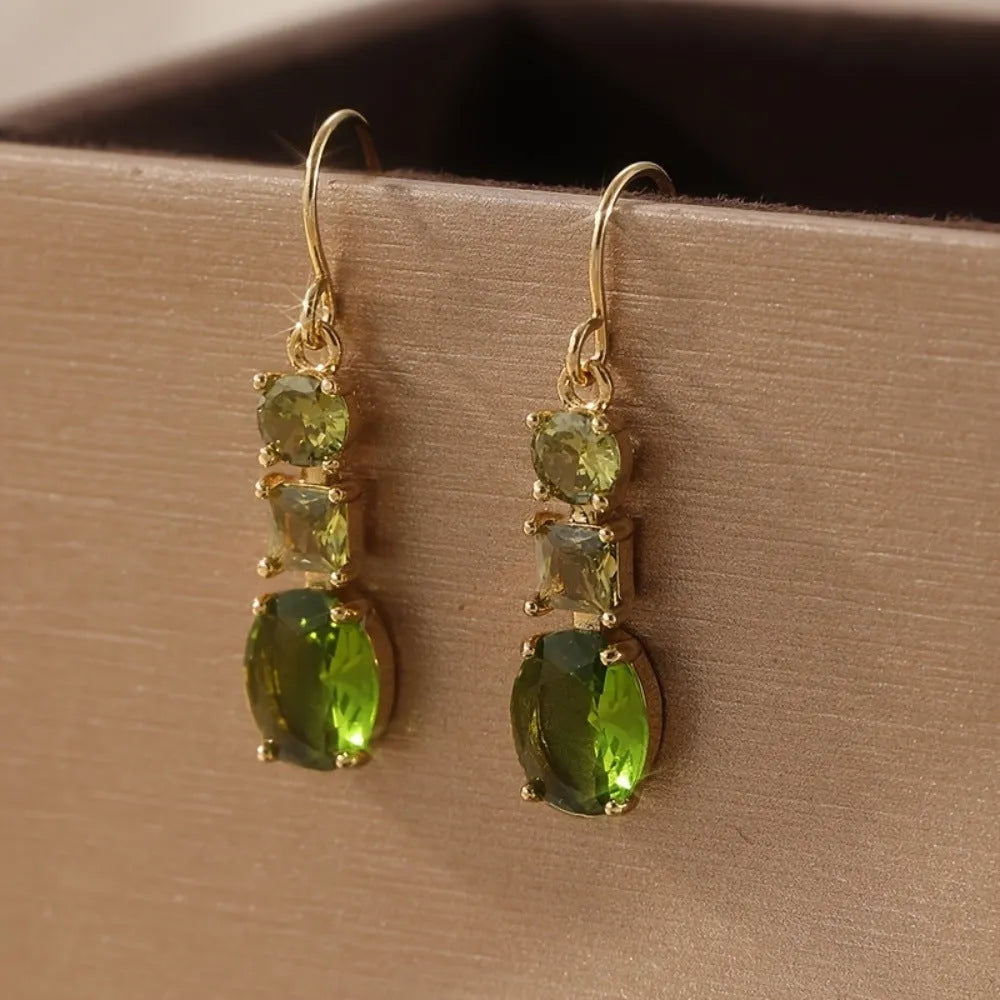 Green copper geometric quadrilateral earrings with Bohemian style