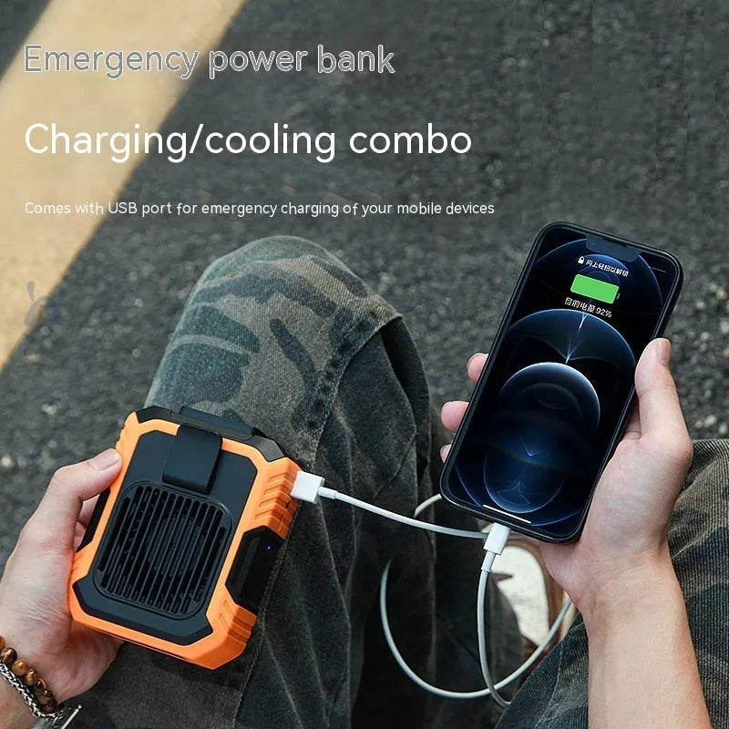 Wrist-worn personal fan with LED light and USB charging port in various colour options