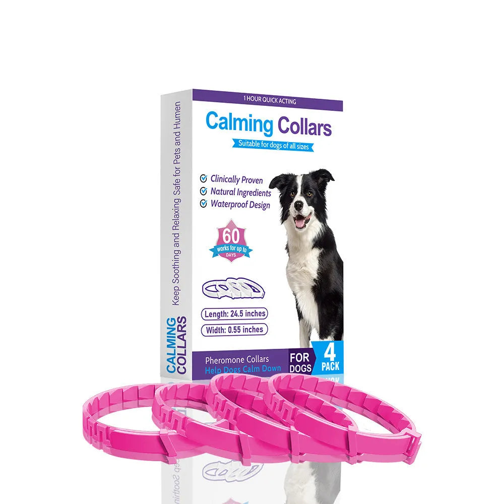 Four monochrome dog anxiety relief collars in assorted colours with TPR material and 62cm length