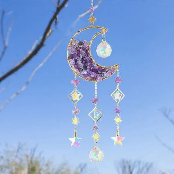 Crystal moon pendant car accessory with 100mm diameter and 420mm hanging chain in five colour options