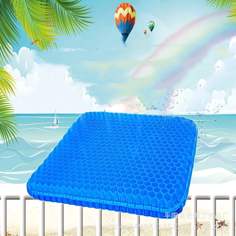 Breathable honeycomb gel seat cushion with removable cover for pressure relief and cooling.
