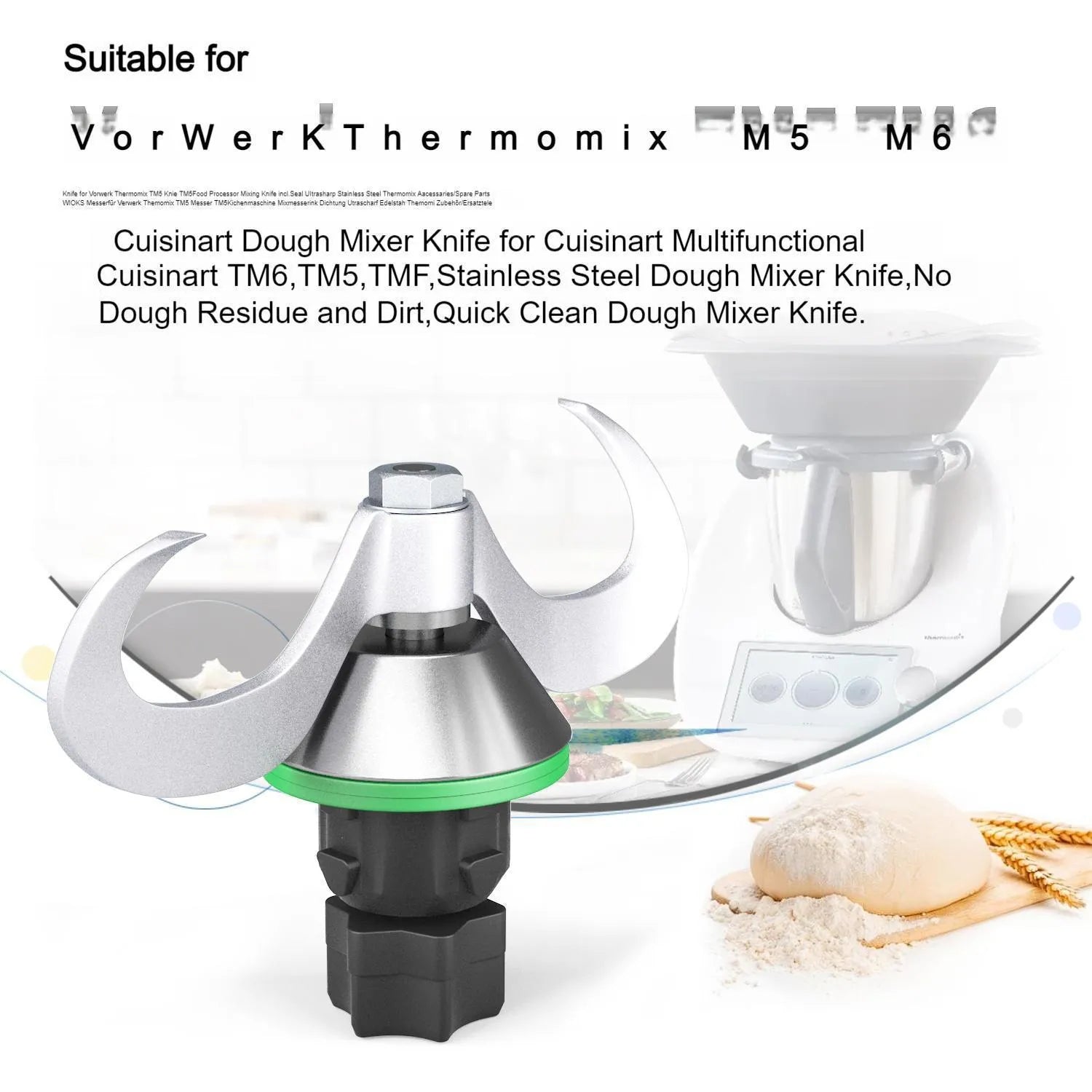 Thermomix TM6 and TM5 stainless steel dough knife replacement with ceramic construction