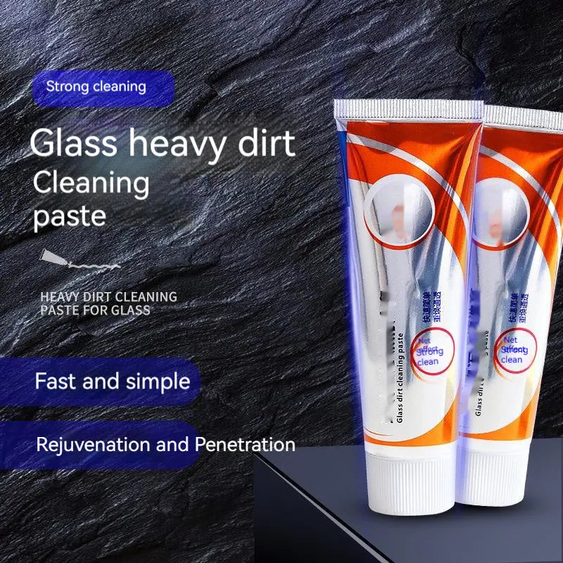 White 65ml car windshield cleaning agent paste in 13.2cm packaging with sponge applicator for glass descaling.