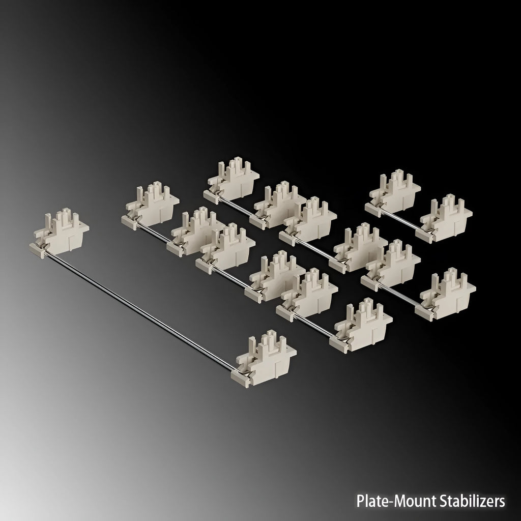 Mechanical keyboard keycap puller tool and satellite axis stabiliser set in black or milky white