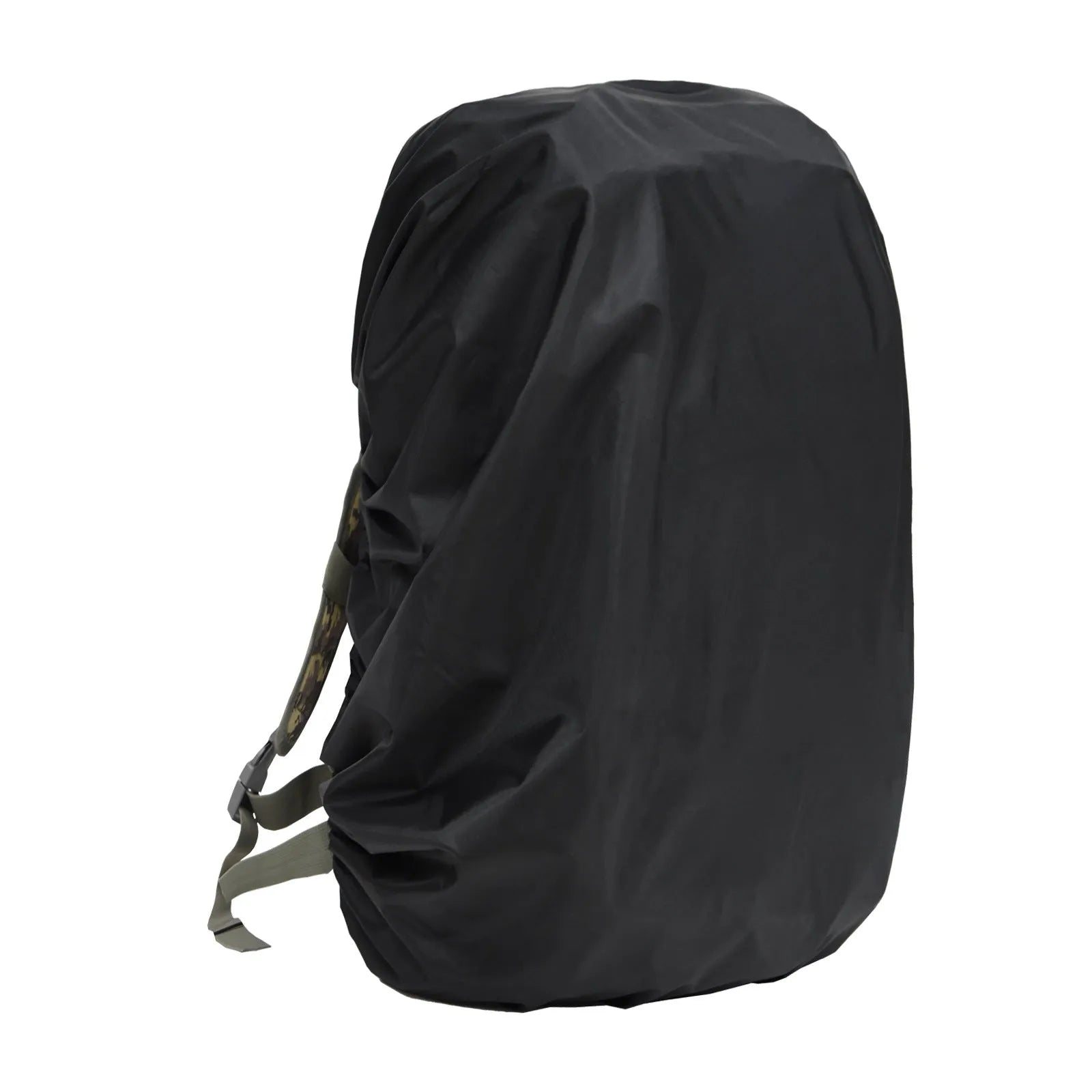 Backpack rain cover in army green colour showing waterproof PU material construction with 80L capacity
