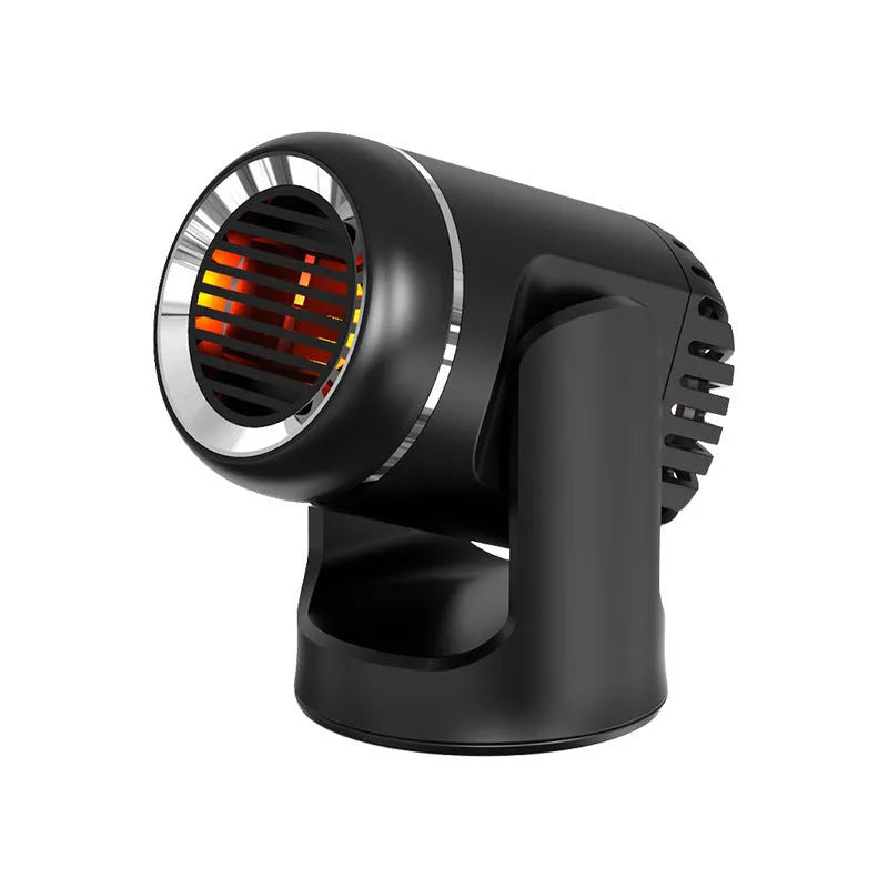 Black and white 12V car heater with dual hot cold settings for vehicle defrosting and climate control