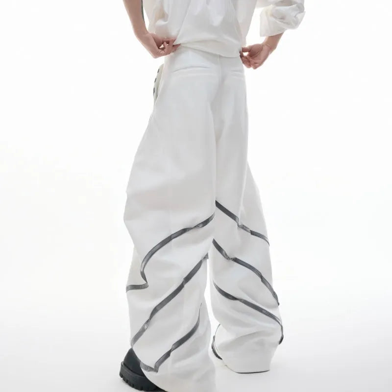 Men's trousers with metal striped rivet pleated design and three-dimensional cutting in polyester fabric