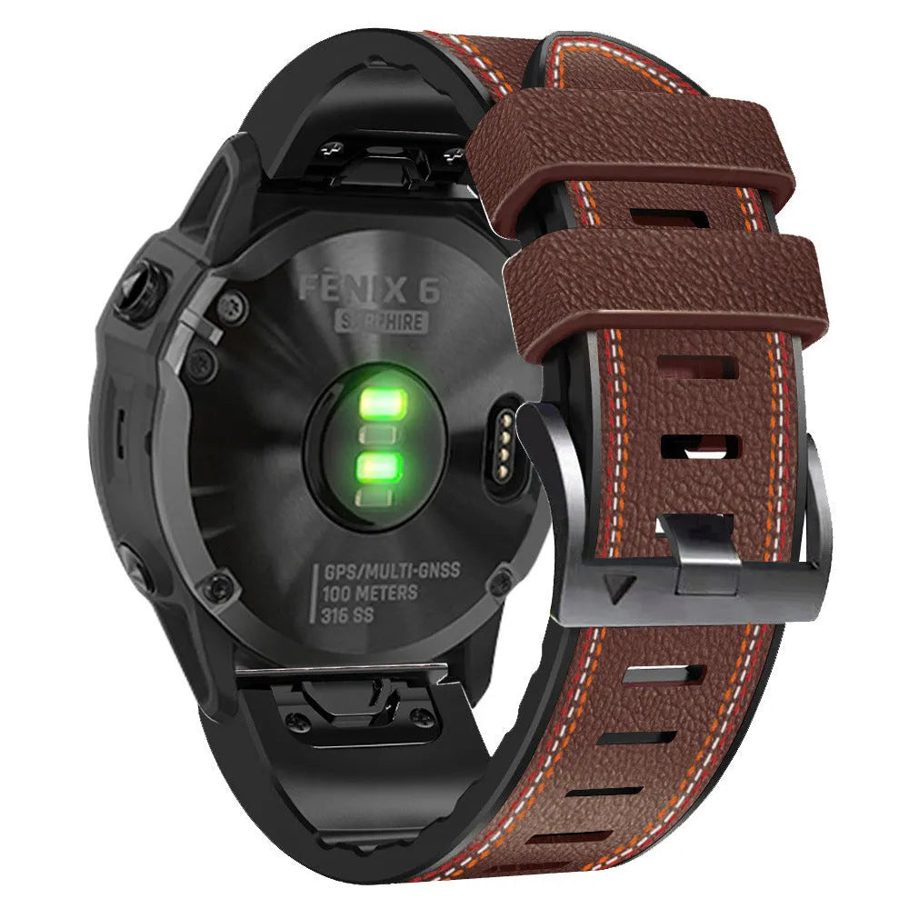 Silicone leather quick release watchband for Garmin Fenix smartwatches in multiple colours