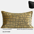 Local gold geometric abstract pattern on a square polyester cushion cover.