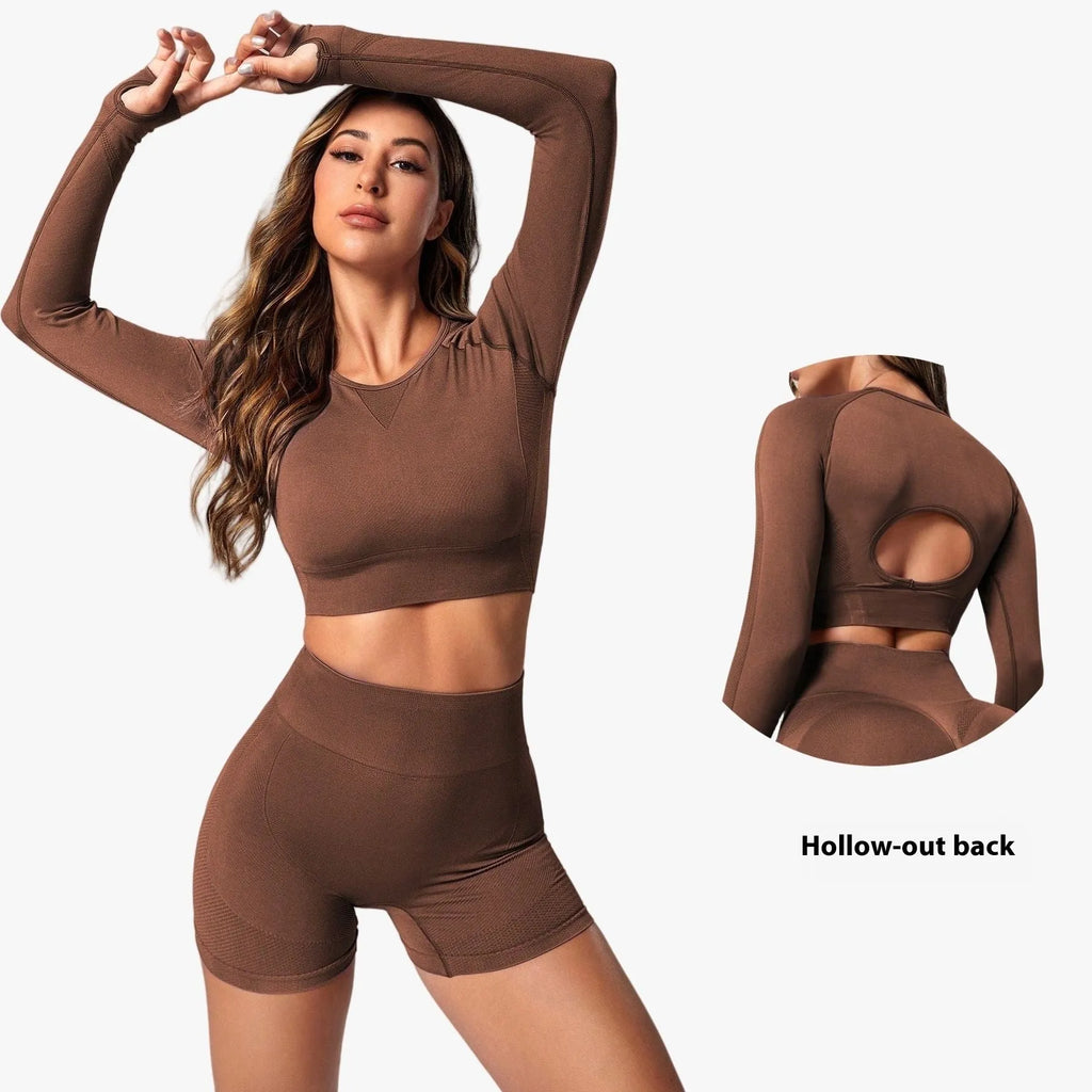 Women's high-waisted yoga suit set in chemical fibre blend fabric with long sleeves