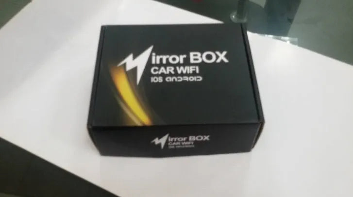 Black car mirror link box with Wi-Fi connectivity for smartphone screen mirroring to car audio systems