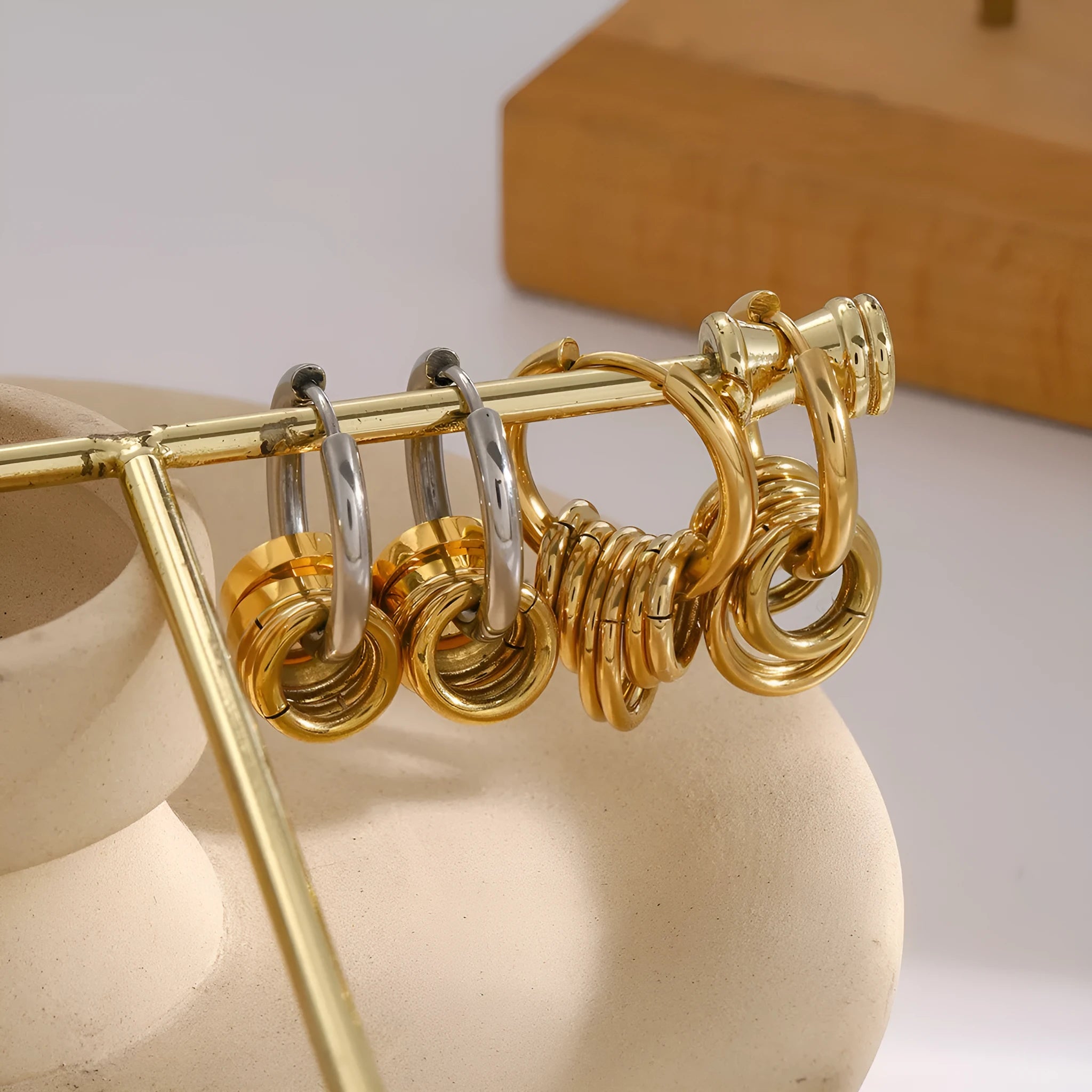 Stainless steel colour matching earrings with electroplated finish in ins style