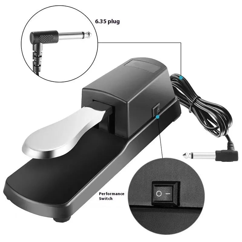 Universal single leg sustain pedal for electronic keyboard and MIDI controller.