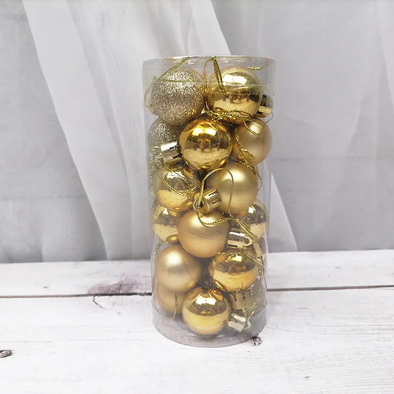 Shiny matte Christmas baubles in various colours showing 3cm diameter plastic electroplated decorations