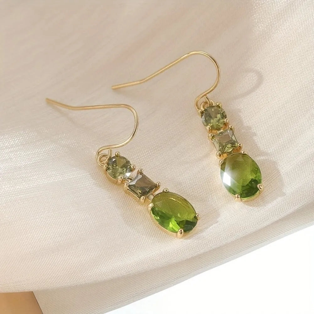 Green copper geometric quadrilateral earrings with Bohemian style