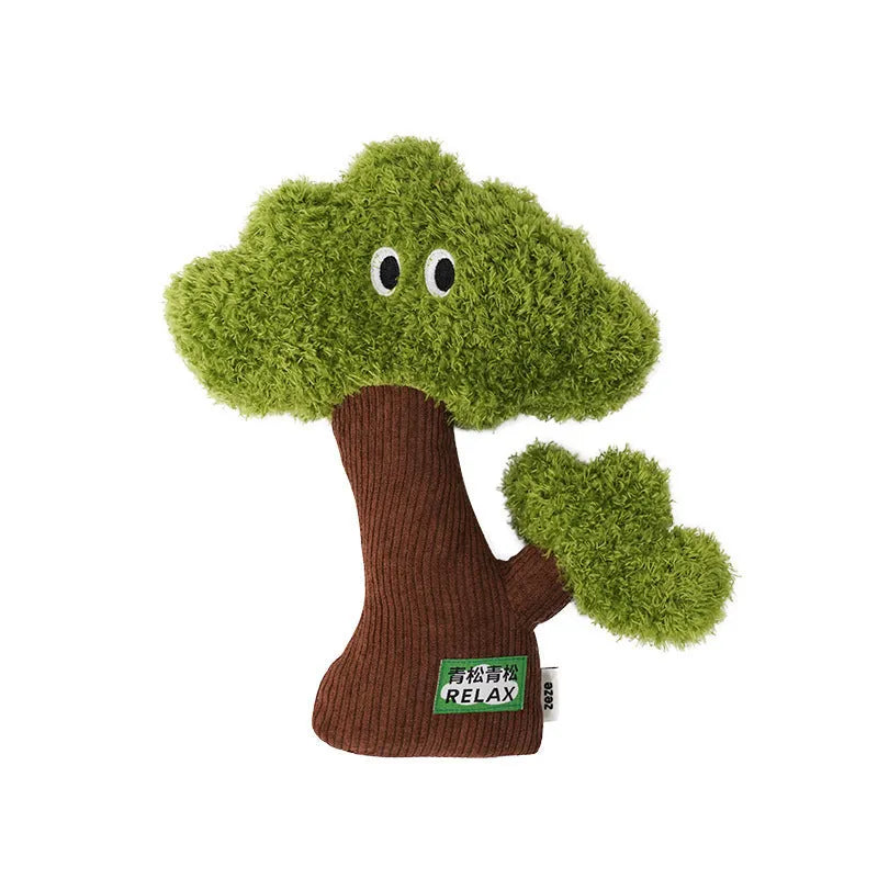 Pine tree shaped cat chew toy pendant that doubles as a tease stick.