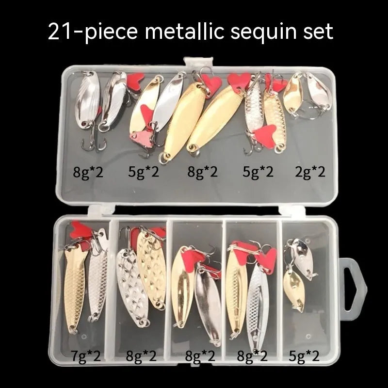 Pineapple sequin fishing lure set with metal components and gold silver colour options