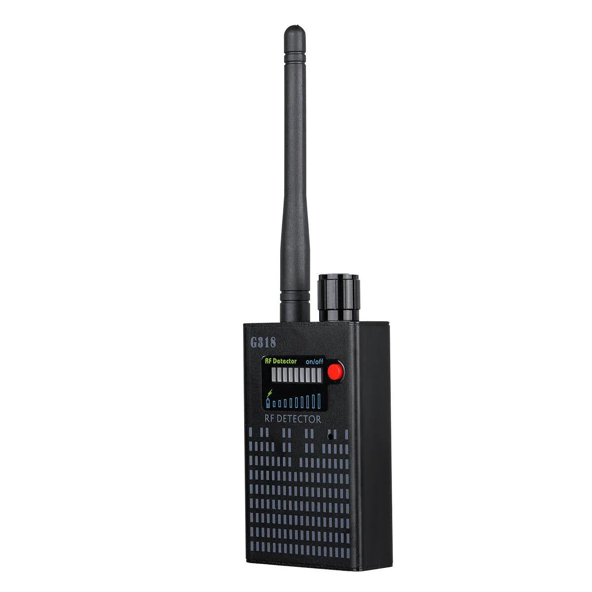 Black G318 anti-monitoring detector with aluminium alloy casing measuring 102mm length