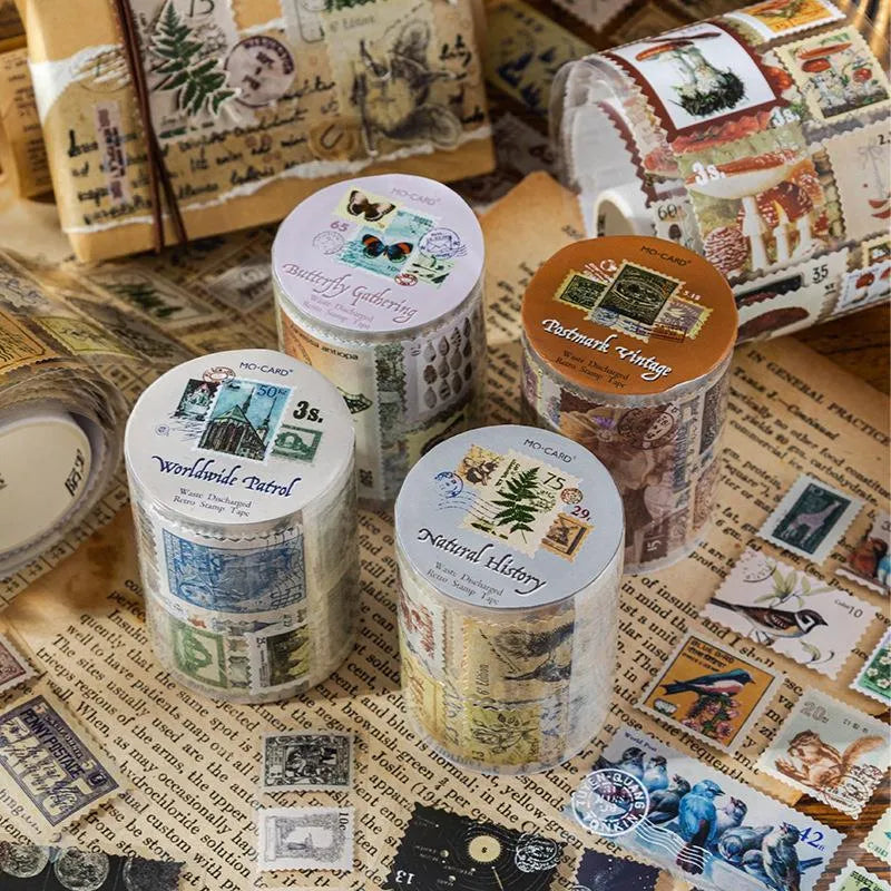Roll of coated paper stamp stickers for journal decoration, showing butterfly design pattern.