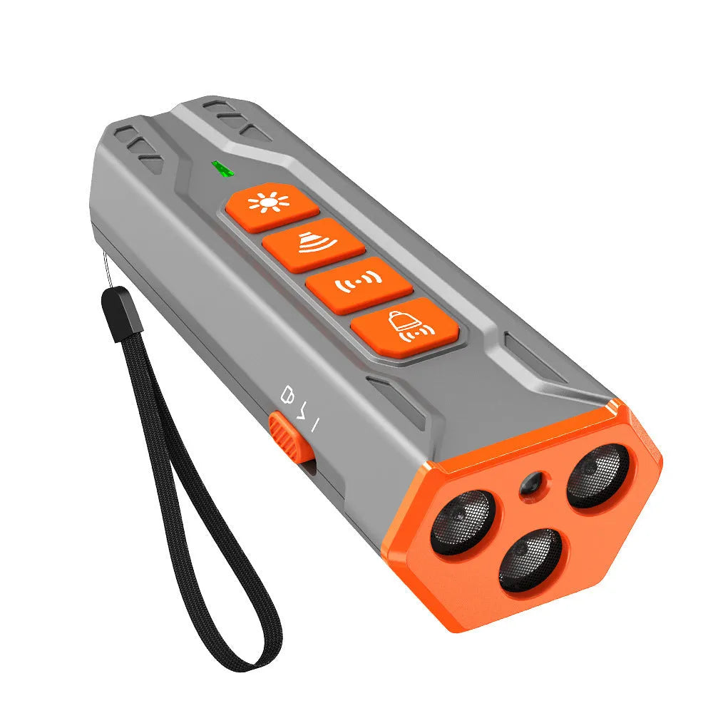 Three head ultrasonic dog trainer in black and orange ABS plastic casing