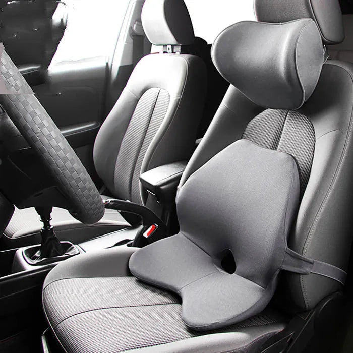 Car seat waist support cushion with adjustable straps in a choice of colours
