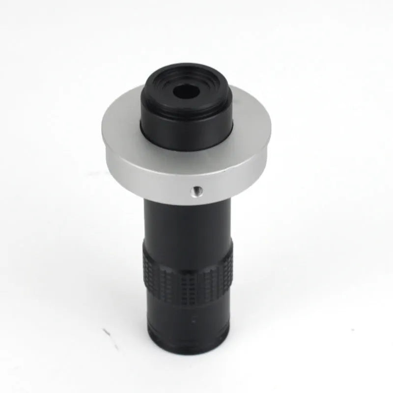 Black industrial monocular camera lens with 0.1-1.3X magnification for component inspection