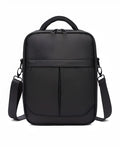 Black Oxford fabric men's messenger shoulder bag showing front view.