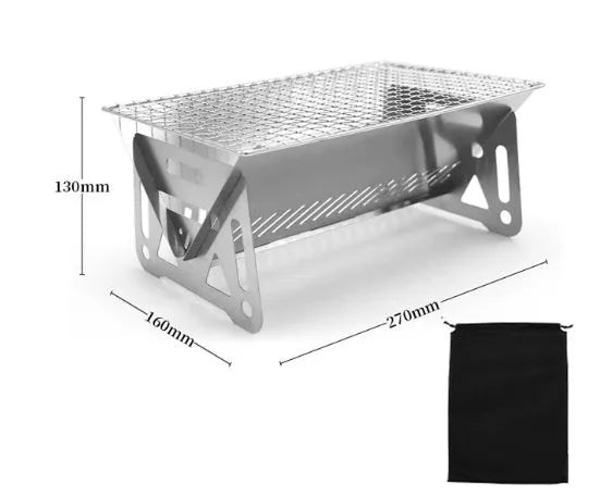 Stainless steel folding barbecue oven with large grill and storage bag for outdoor cooking