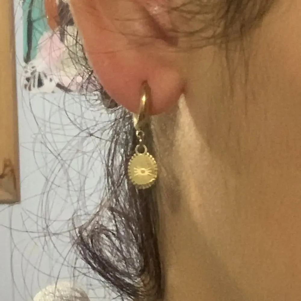Stainless steel geometric drop earrings with oval elements and ear button fastening