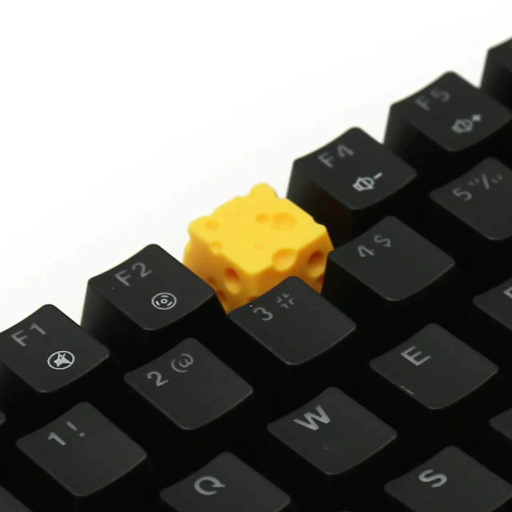 Yellow resin cheese decorative key cap with detailed 3D sculpted design for mechanical keyboards