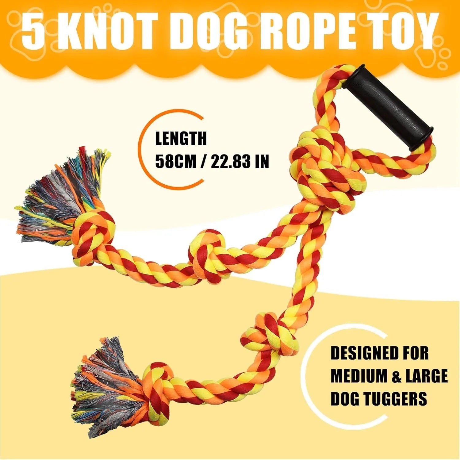 Blue and yellow heavy cotton rope dog toy with non-slip handles for large breed tug-of-war.