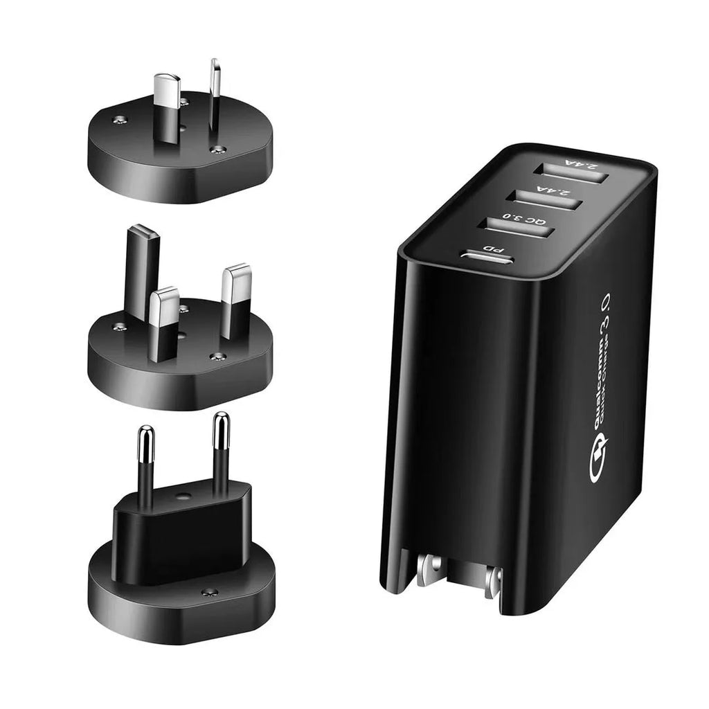 Multi-port USB fast charger with PD and QC technology in ABS plastic housing