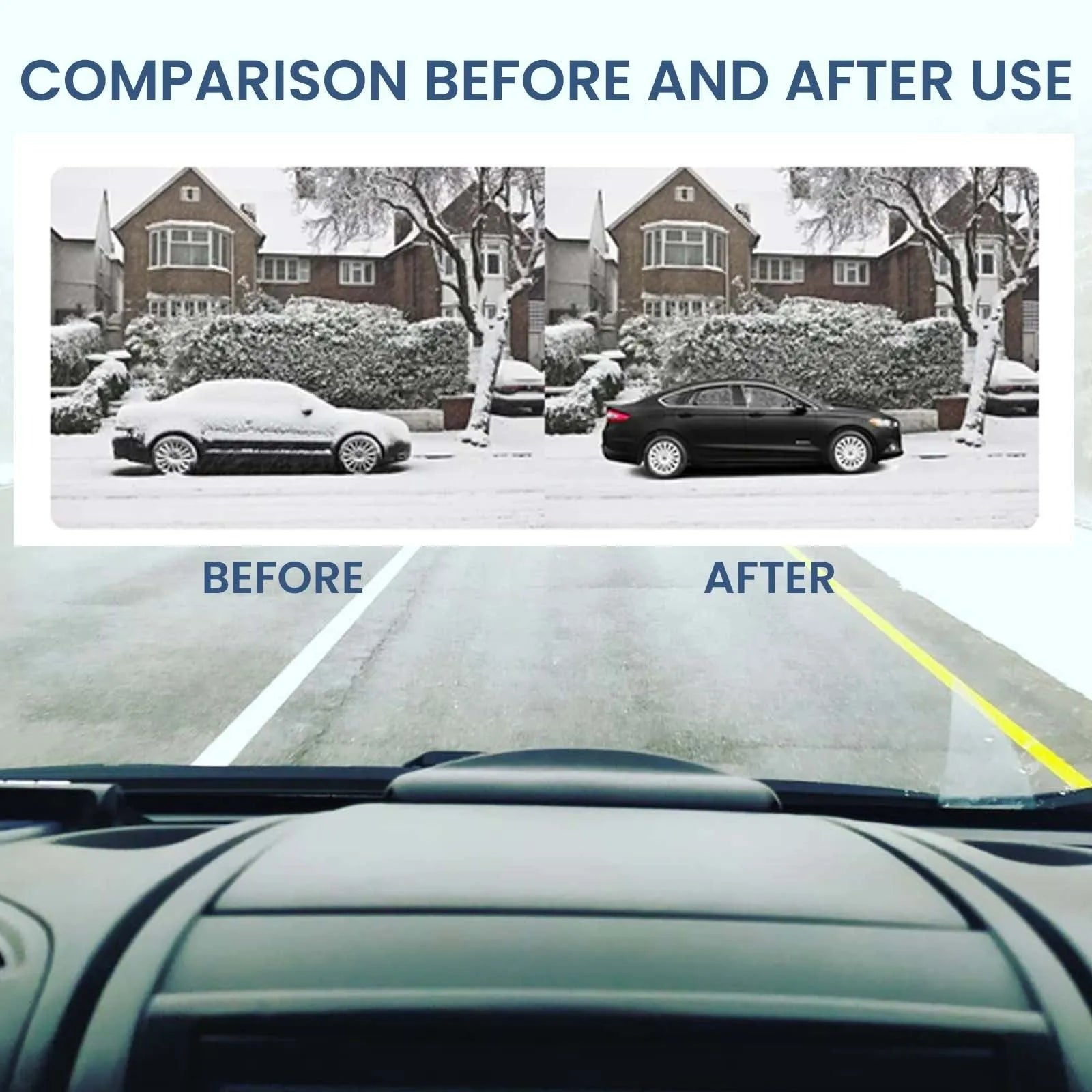 A black handheld car de-icer tool for melting snow and ice on windscreens.