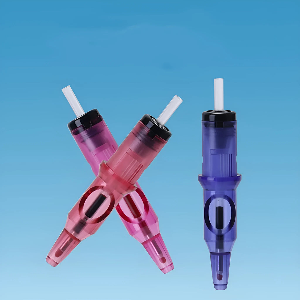 Tattoo drawing tool with integrated ballpoint pen and needle in choice of five colours