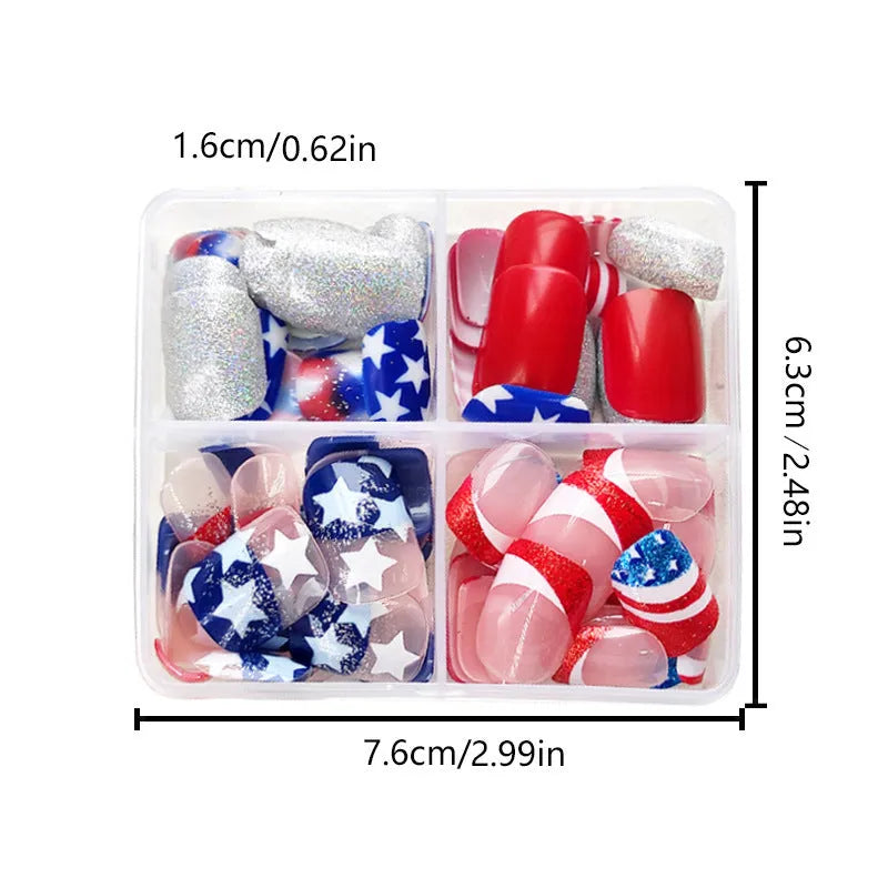 Finished American five-pointed star Independence Day combination false nails with European Square short shapes