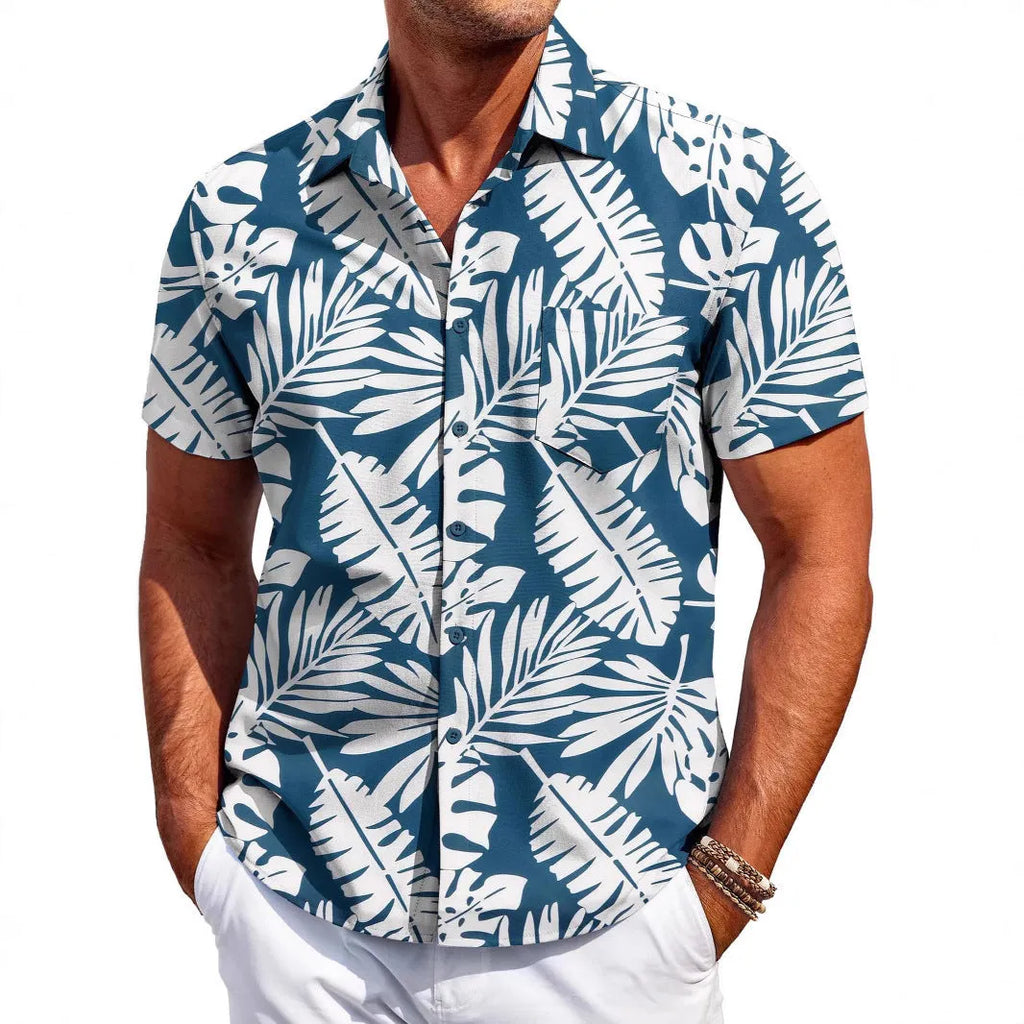 Men's slim fit short sleeve summer shirt in four-sided elastic polyester fabric