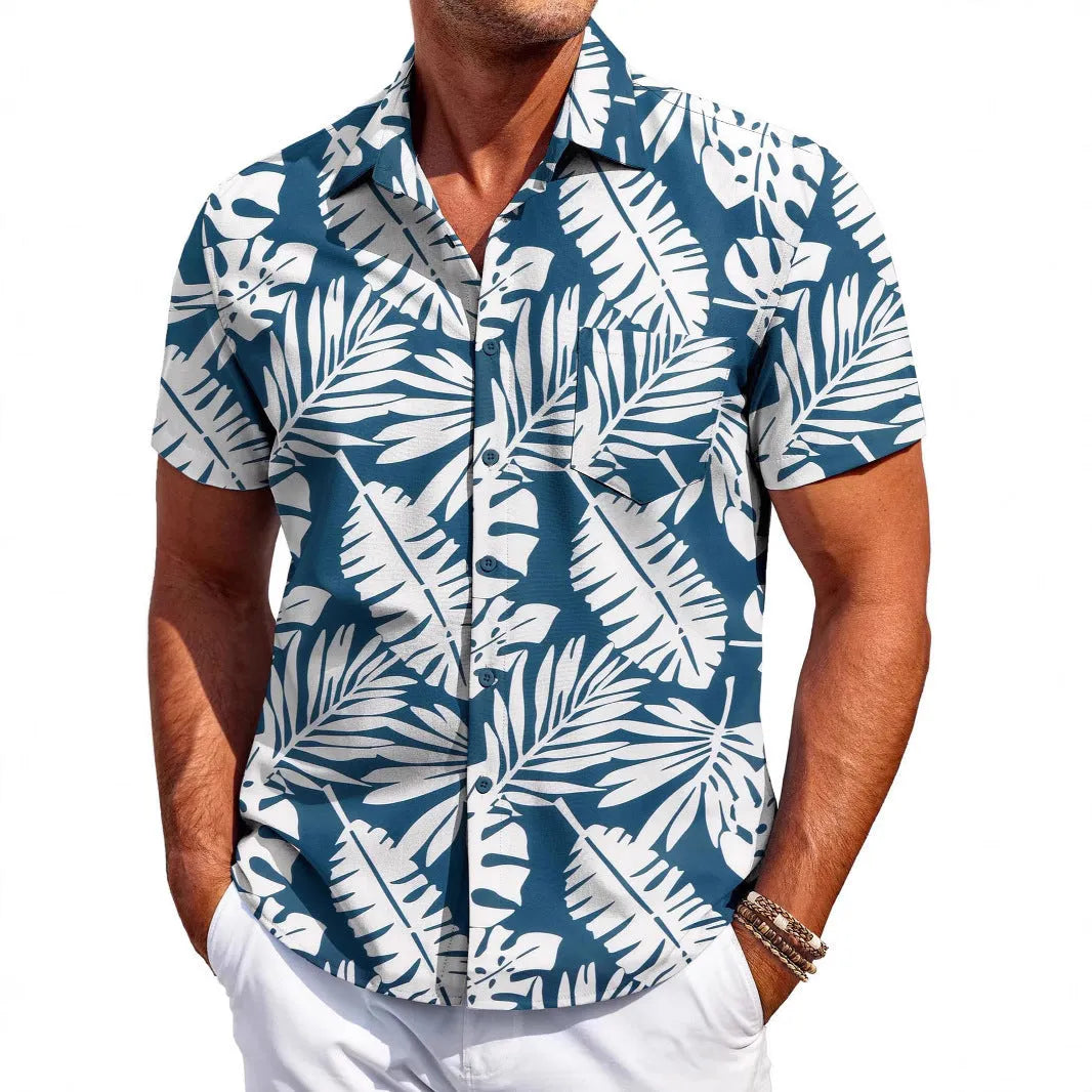 Men's slim fit short sleeve summer shirt in four-sided elastic polyester fabric