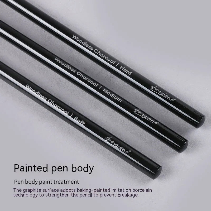 Set of 6 graphite and 3 carbonized drawing pencils on suction card packaging with wooden shell