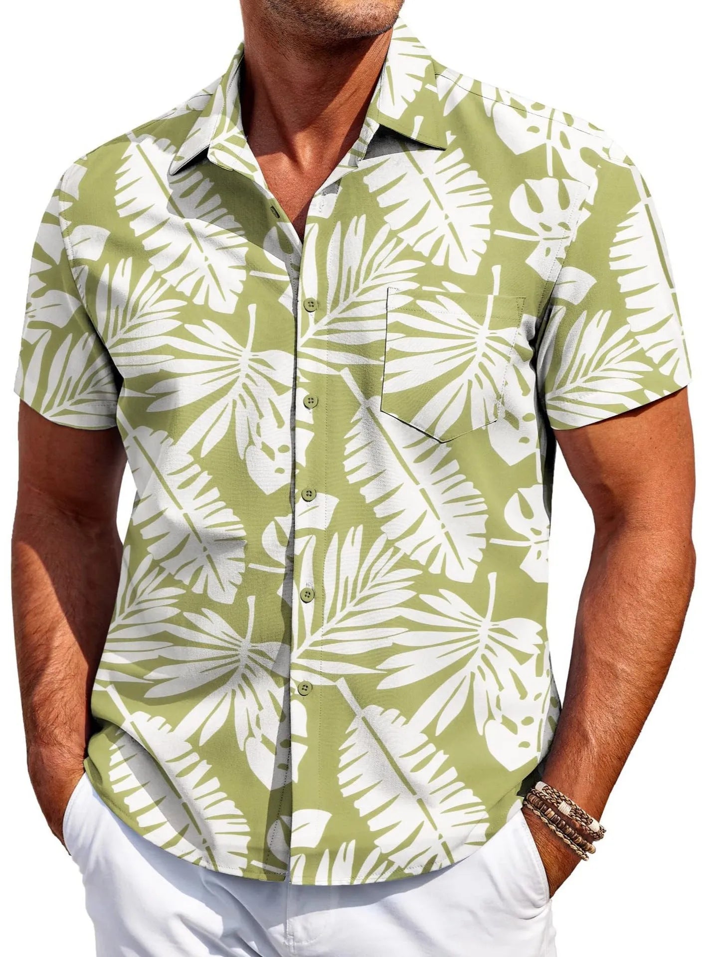 Men's slim fit short sleeve summer shirt in four-sided elastic polyester fabric