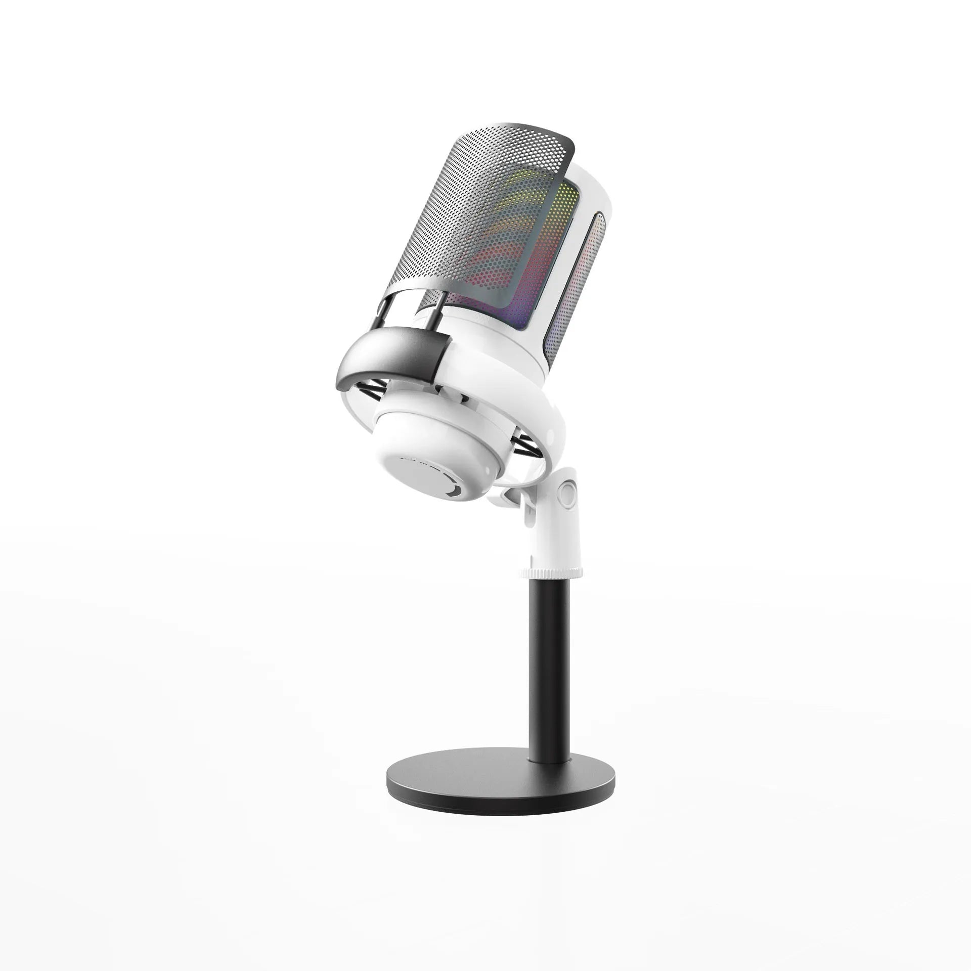 RGB condenser microphone for computer recording with black, white, and pink colour options